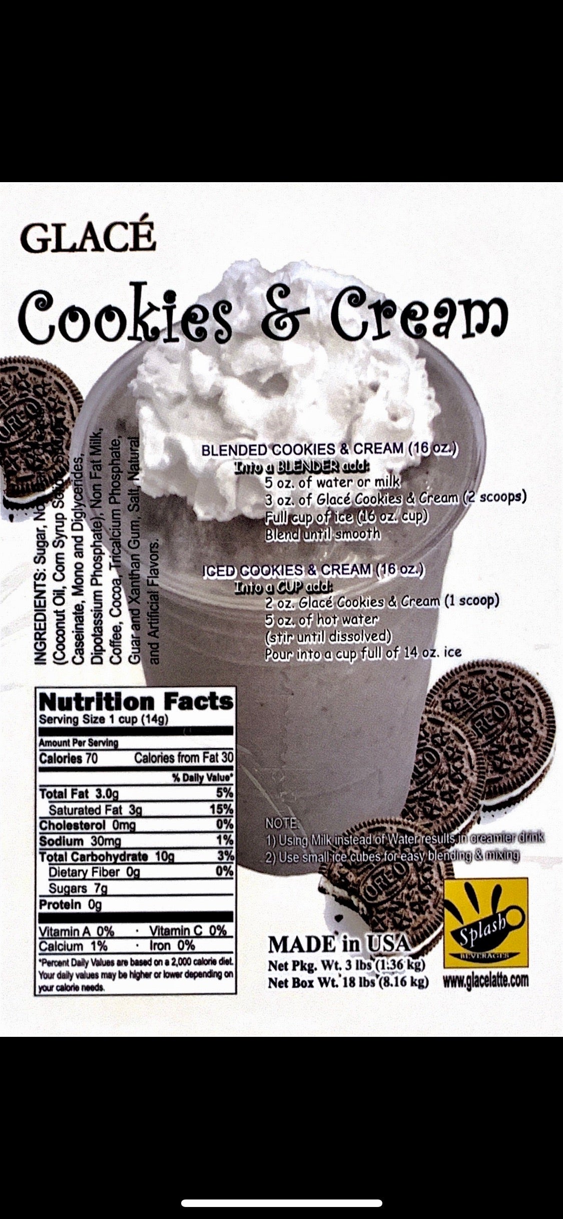 Cookies and Cream 4 in 1 Bubble Tea / Latte and Frappe Mix - Made in the USA
